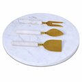 Tarifa 12 in. Round White Marble Cheese Board & Knife Set TA3098162